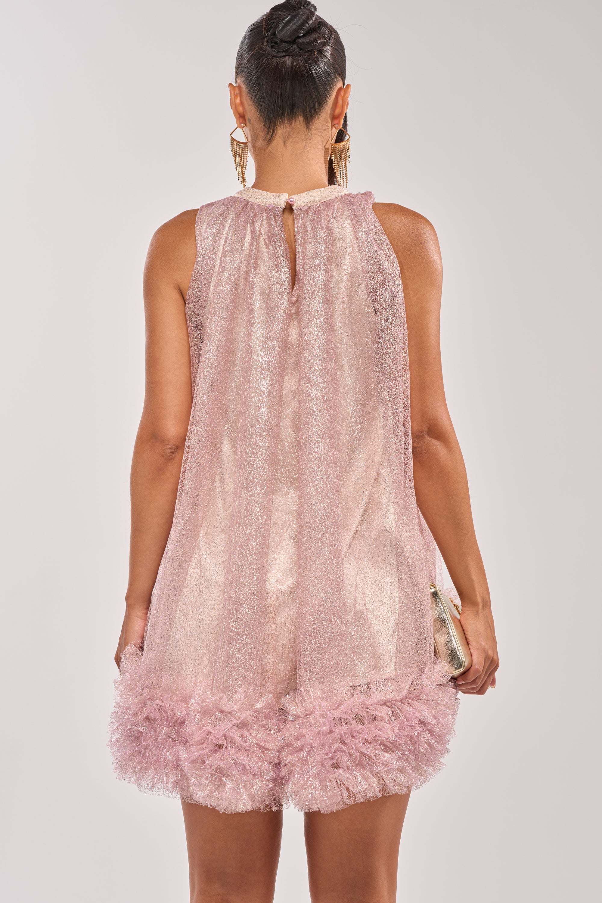 ARI TULLE RUFFLE MINI DRESS IN LIGHT PINK