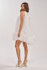 ARI TULLE RUFFLE MINI DRESS IN WHITE