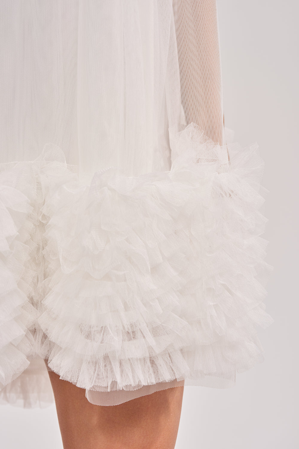 ARI TULLE RUFFLE MINI DRESS IN WHITE