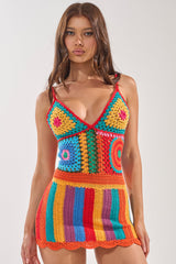RAINBOW STITCHES CROCHET MINI DRESS