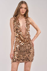 ARIEL SEQUIN CROCHET MINI DRESS IN GOLD