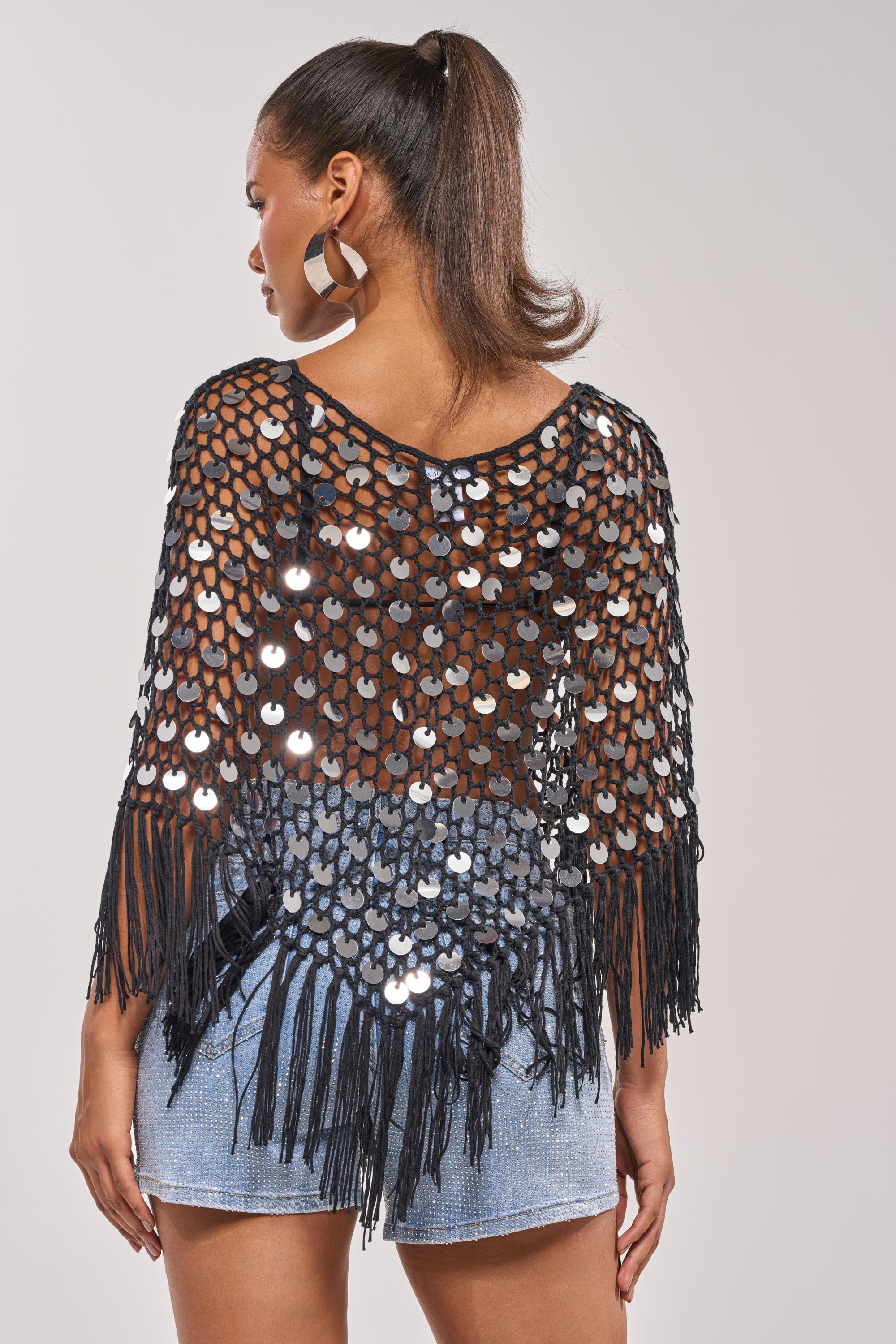 UNDER THE LIGHTS CROCHET SEQUIN PONCHO