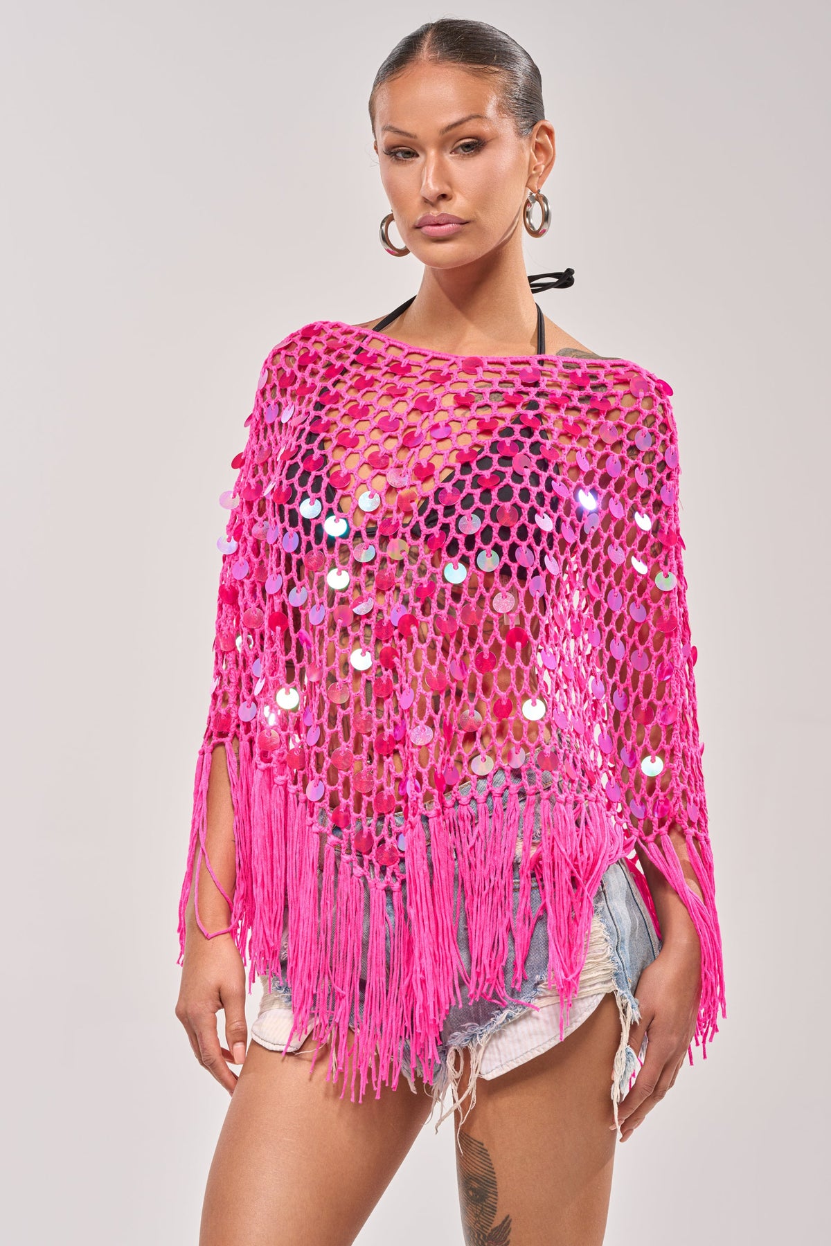 ITS MY WORLD CROCHET SEQUIN PONCHO