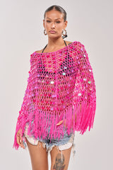 ITS MY WORLD CROCHET SEQUIN PONCHO