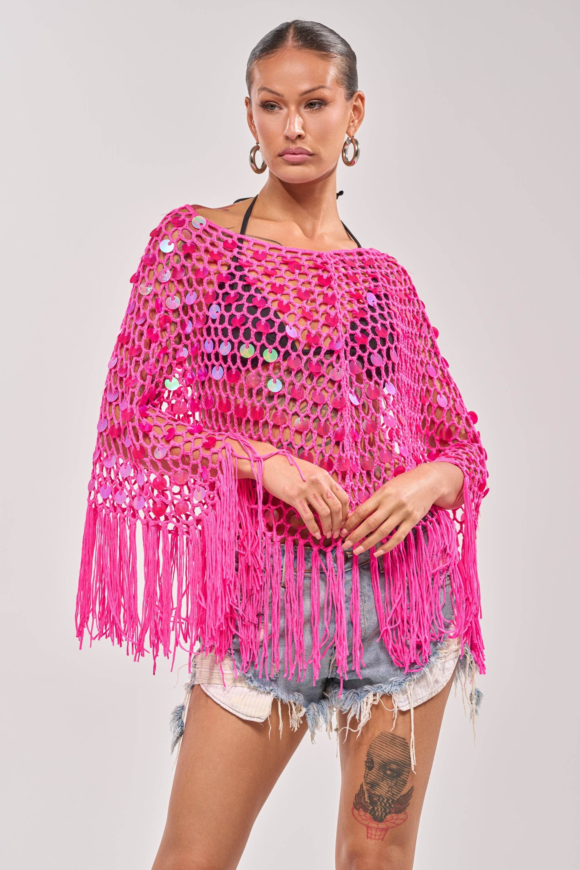 ITS MY WORLD CROCHET SEQUIN PONCHO
