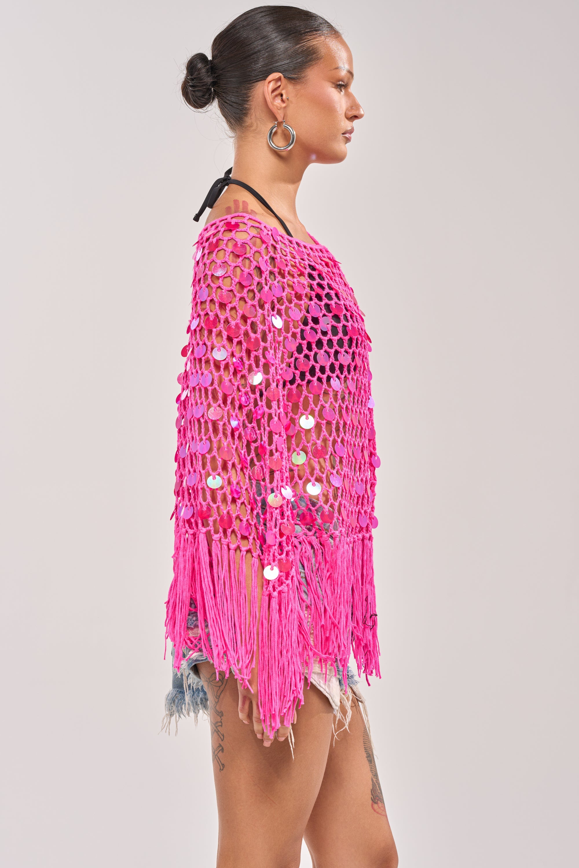 ITS MY WORLD CROCHET SEQUIN PONCHO