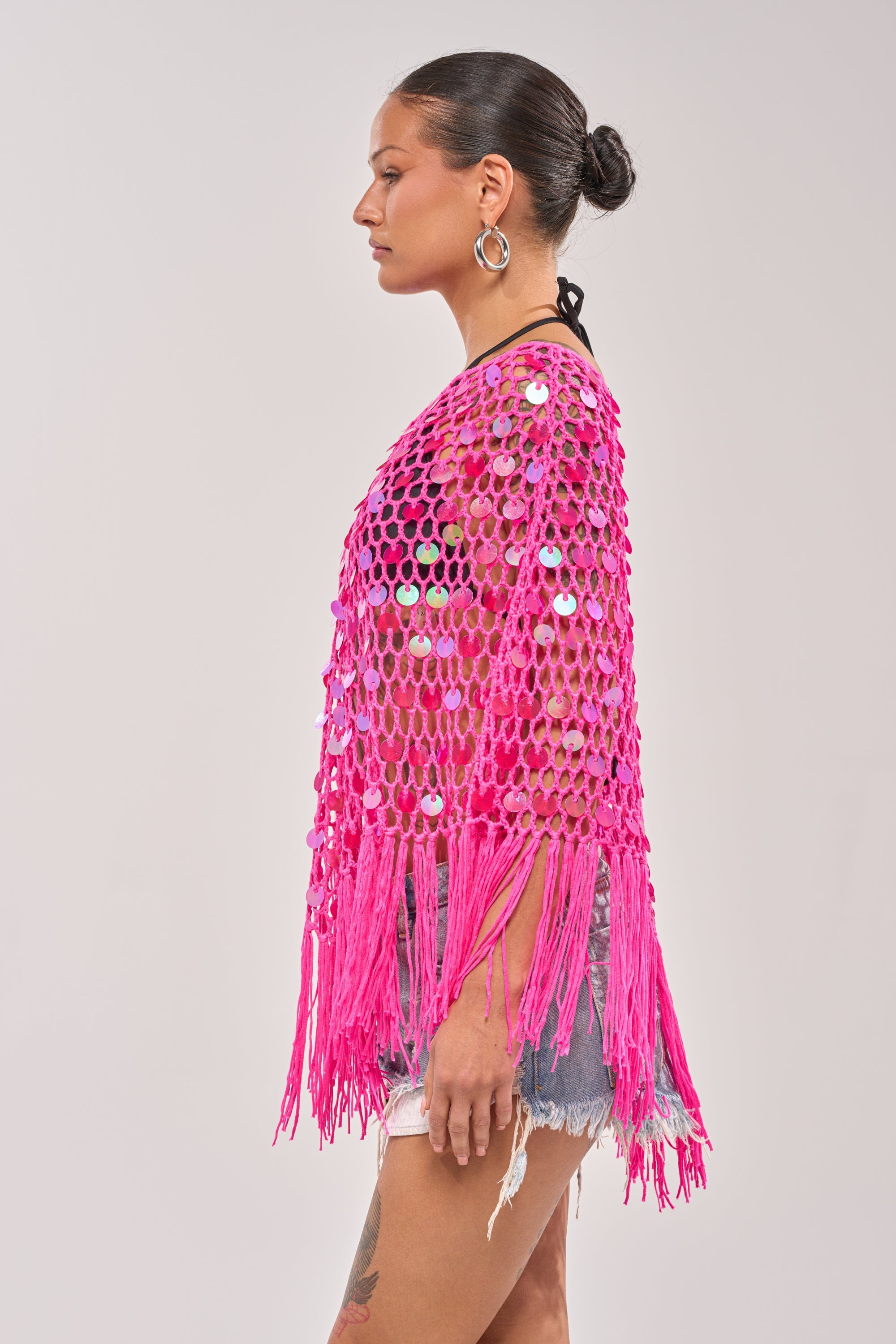 ITS MY WORLD CROCHET SEQUIN PONCHO
