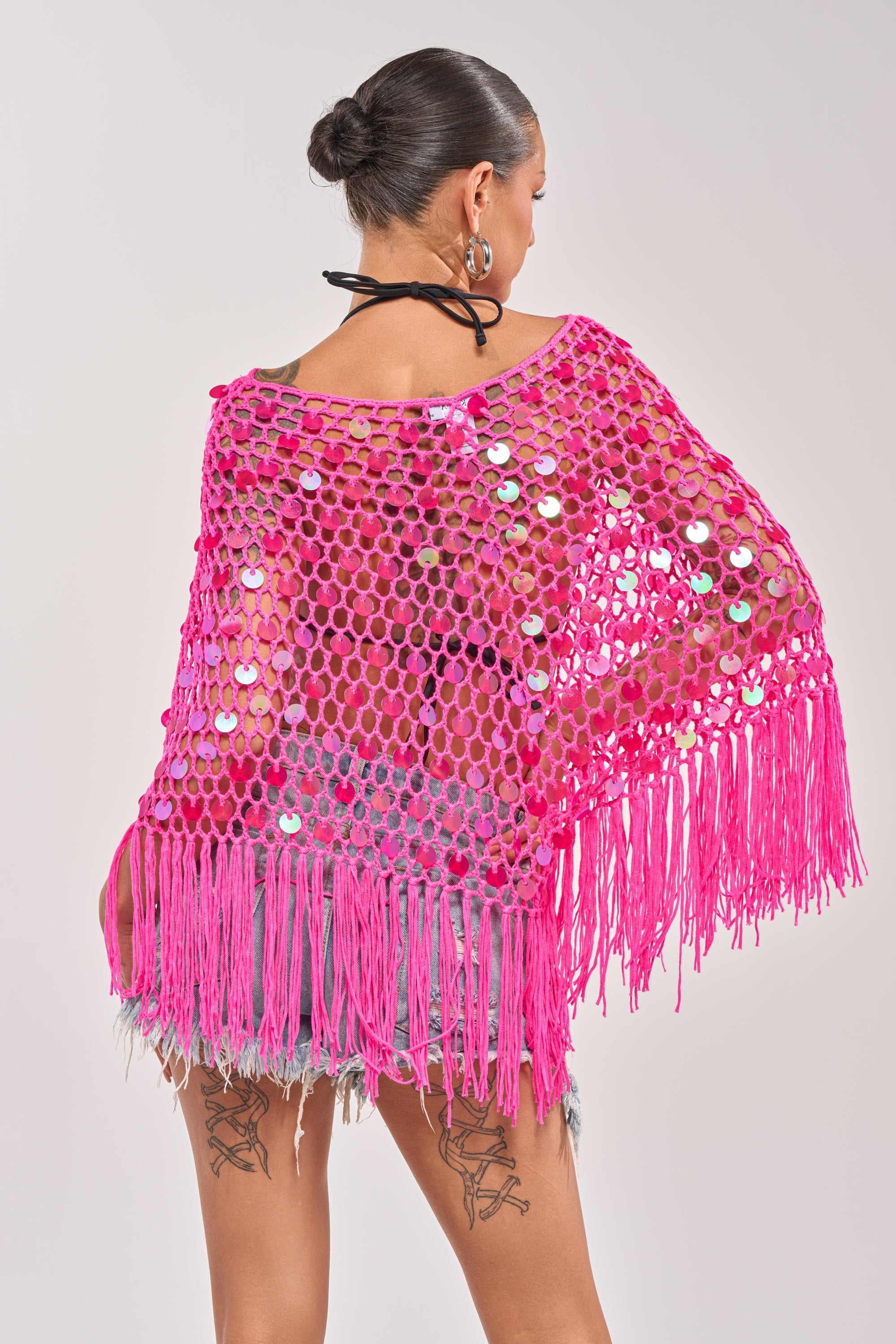 ITS MY WORLD CROCHET SEQUIN PONCHO