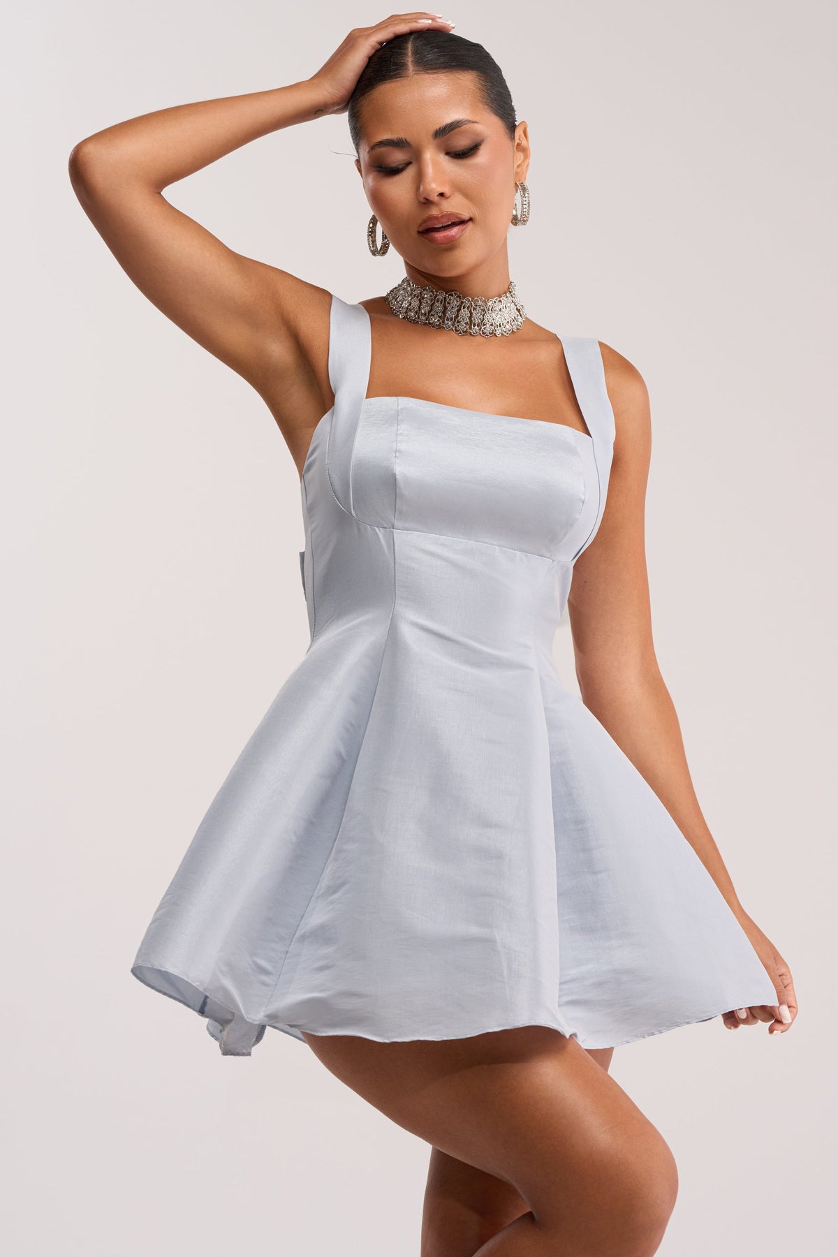 BEST TIME OF THE YEAR SATIN MINI DRESS IN BABY BLUE