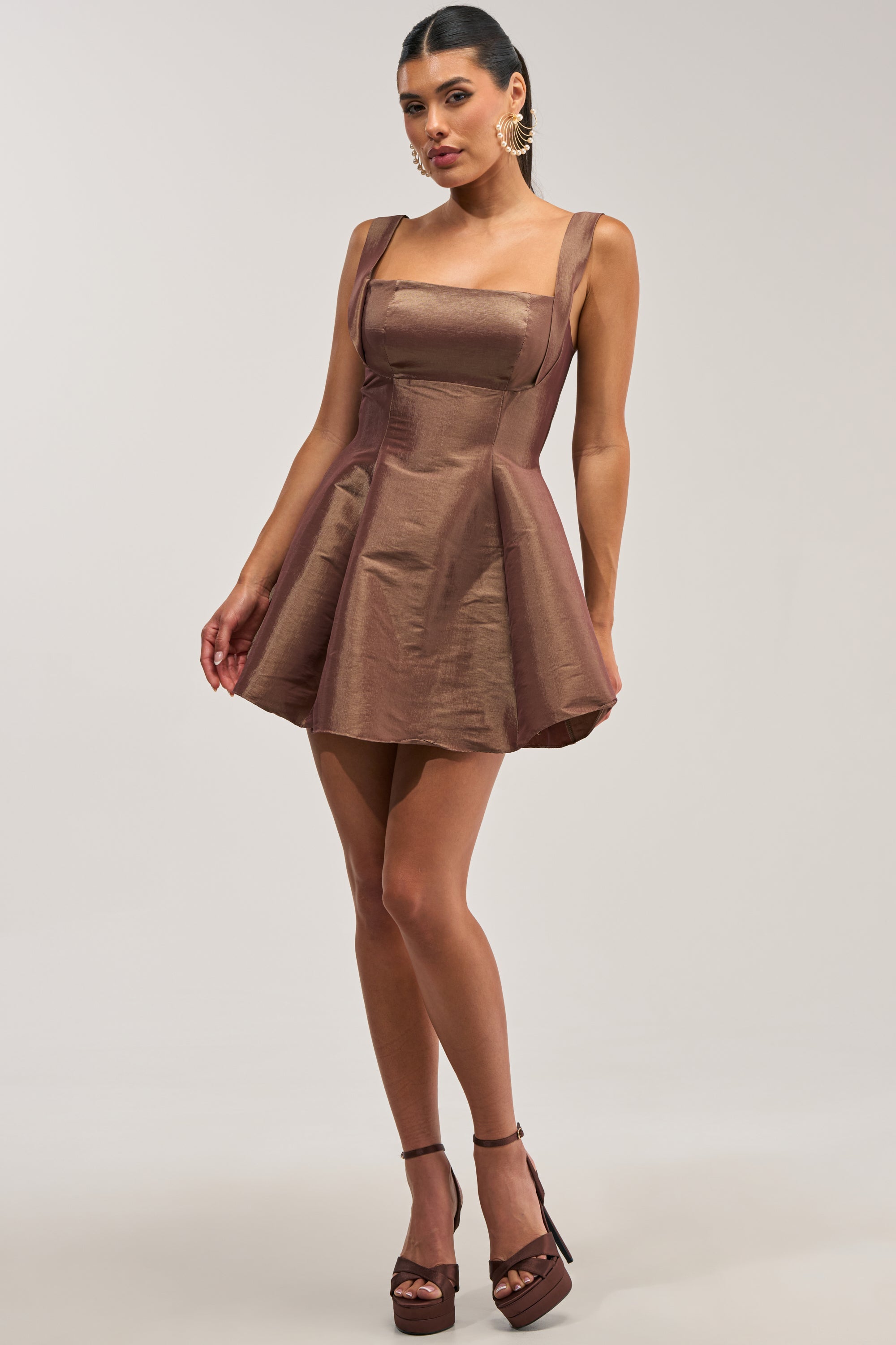BEST TIME OF THE YEAR SATIN MINI DRESS IN MOCHA