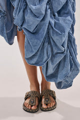 AZALEA WANG DAISY CHAIN GREEN SNAKE STUDDED FLAT SANDAL