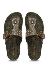AZALEA WANG DAISY CHAIN GREEN SNAKE STUDDED FLAT SANDAL