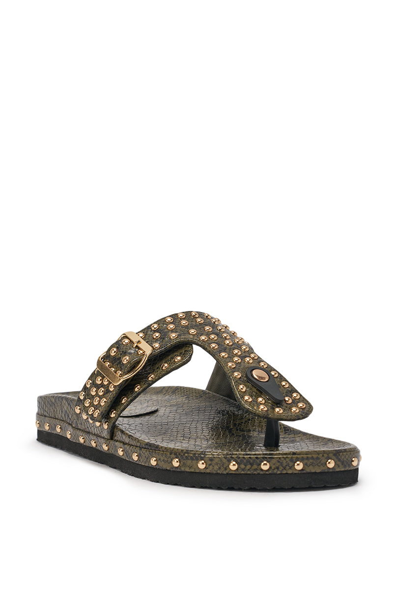 AZALEA WANG DAISY CHAIN GREEN SNAKE STUDDED FLAT SANDAL