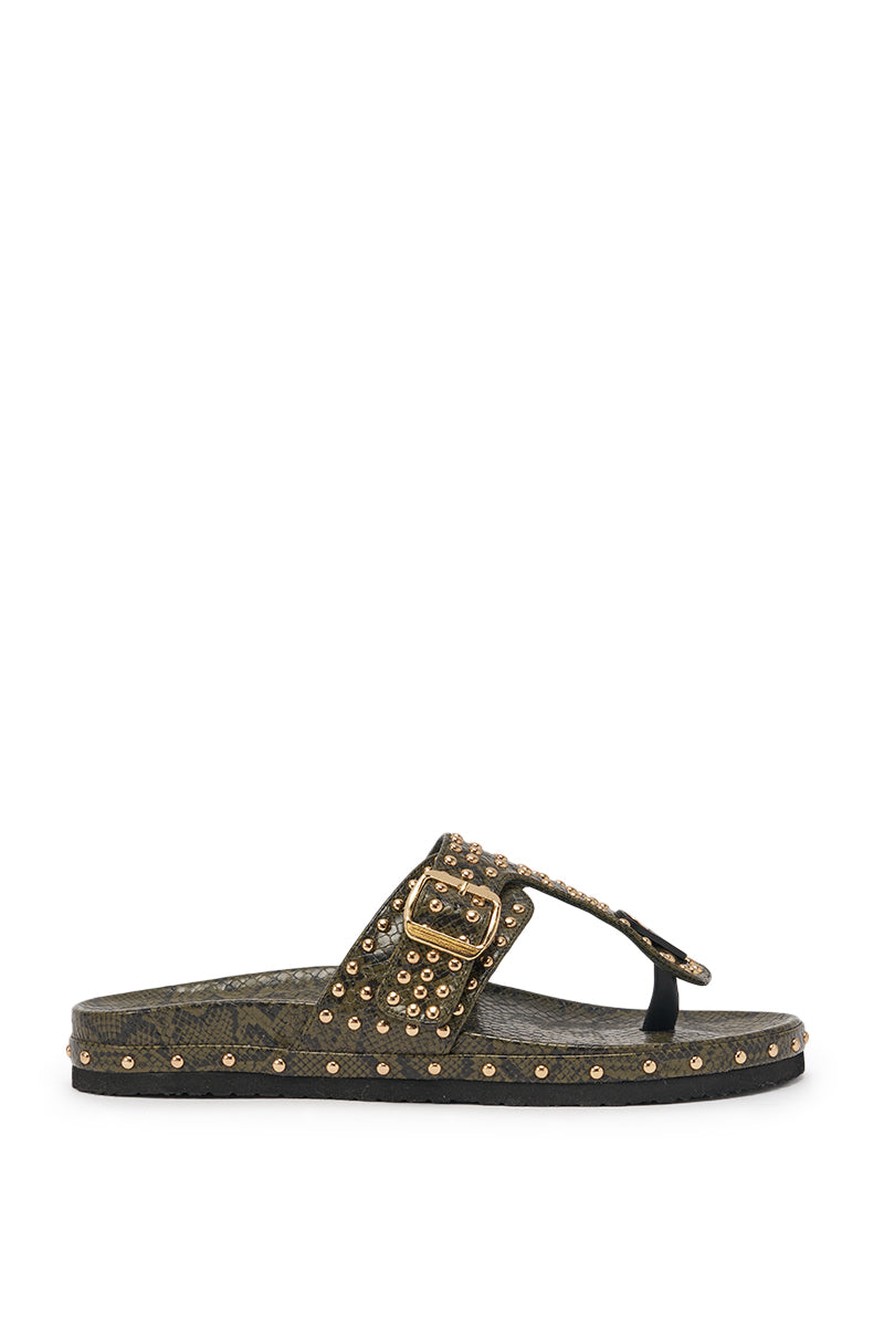 AZALEA WANG DAISY CHAIN GREEN SNAKE STUDDED FLAT SANDAL