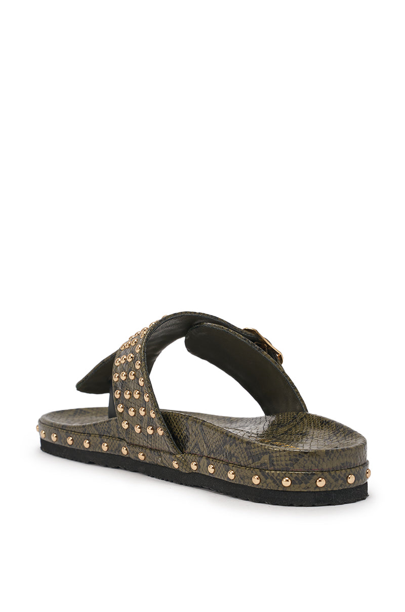 AZALEA WANG DAISY CHAIN GREEN SNAKE STUDDED FLAT SANDAL