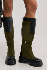 AZALEA WANG DALILA OLIVE FAUX SUEDE FLAT BOOT