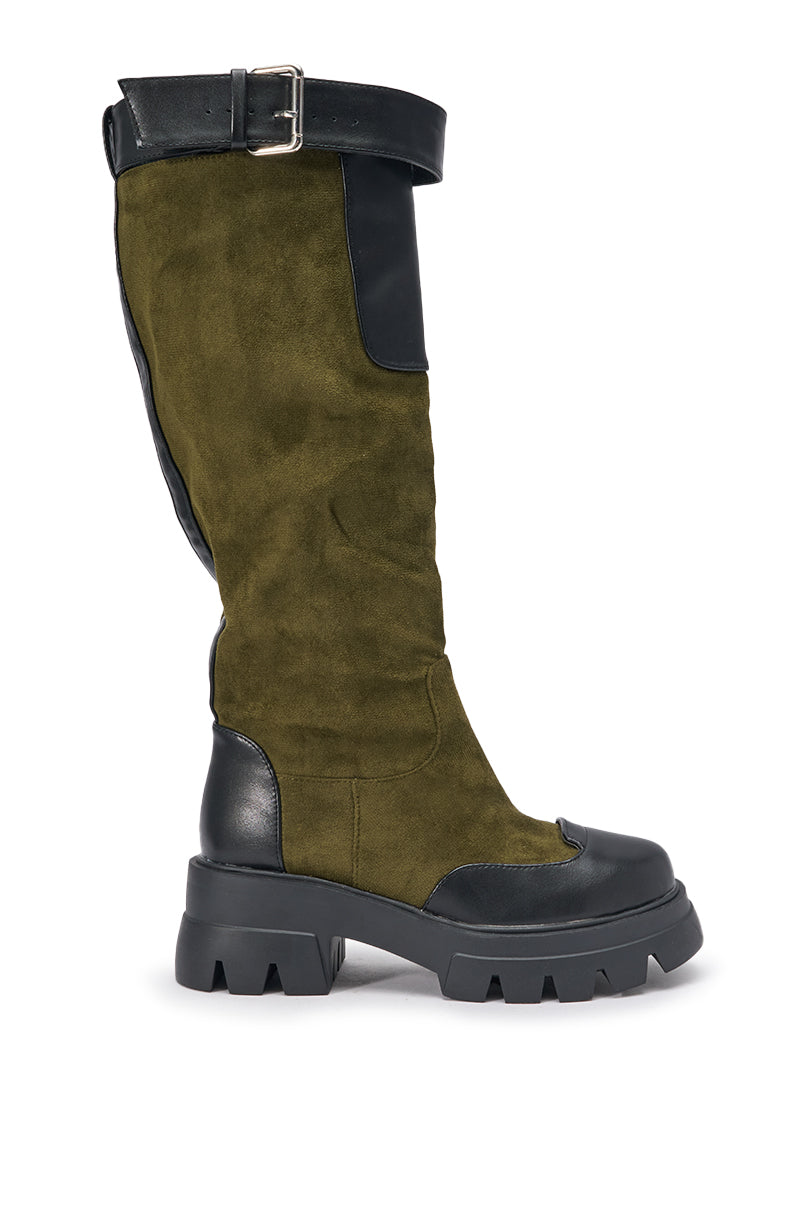 AZALEA WANG DALILA OLIVE FAUX SUEDE FLAT BOOT