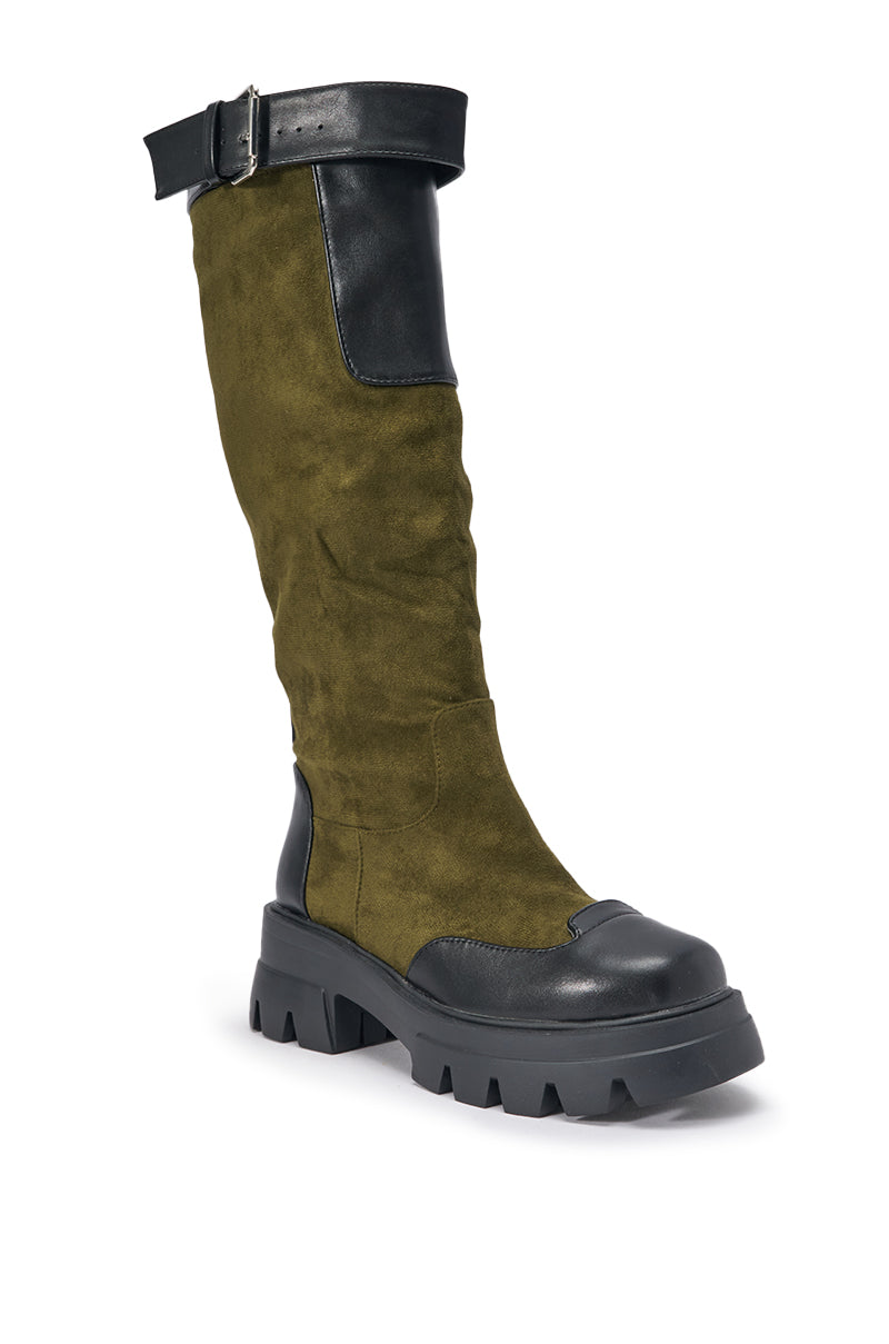 AZALEA WANG DALILA OLIVE FAUX SUEDE FLAT BOOT
