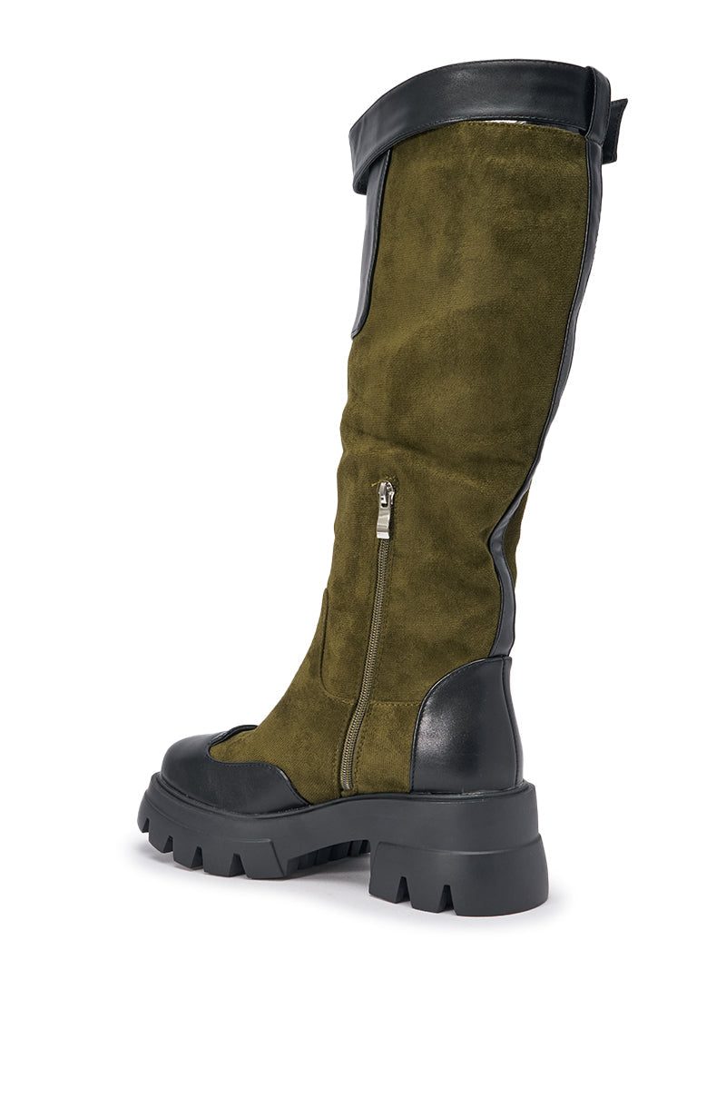 AZALEA WANG DALILA OLIVE FAUX SUEDE FLAT BOOT