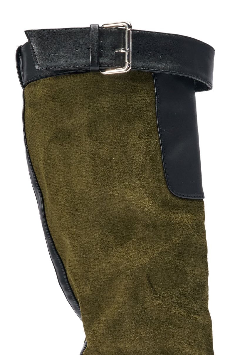 AZALEA WANG DALILA OLIVE FAUX SUEDE FLAT BOOT