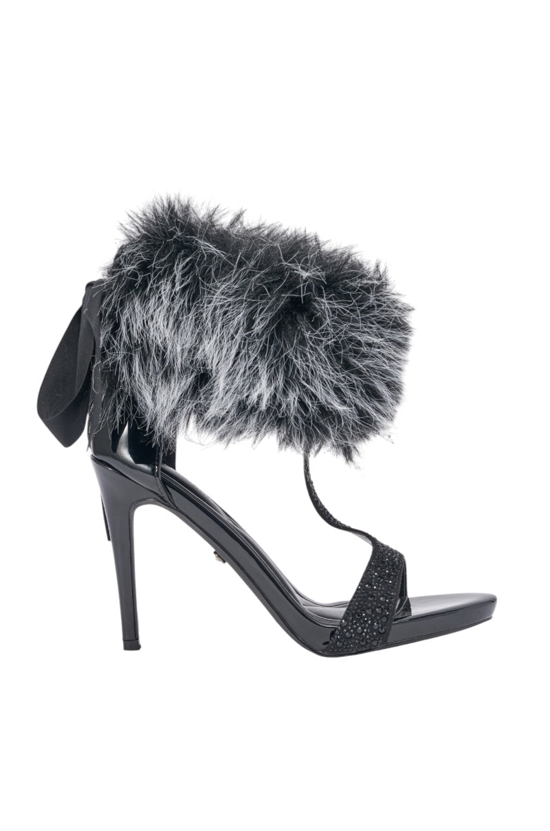 AZALEA WANG DARLING BLACK FUR STILETTO SANDAL