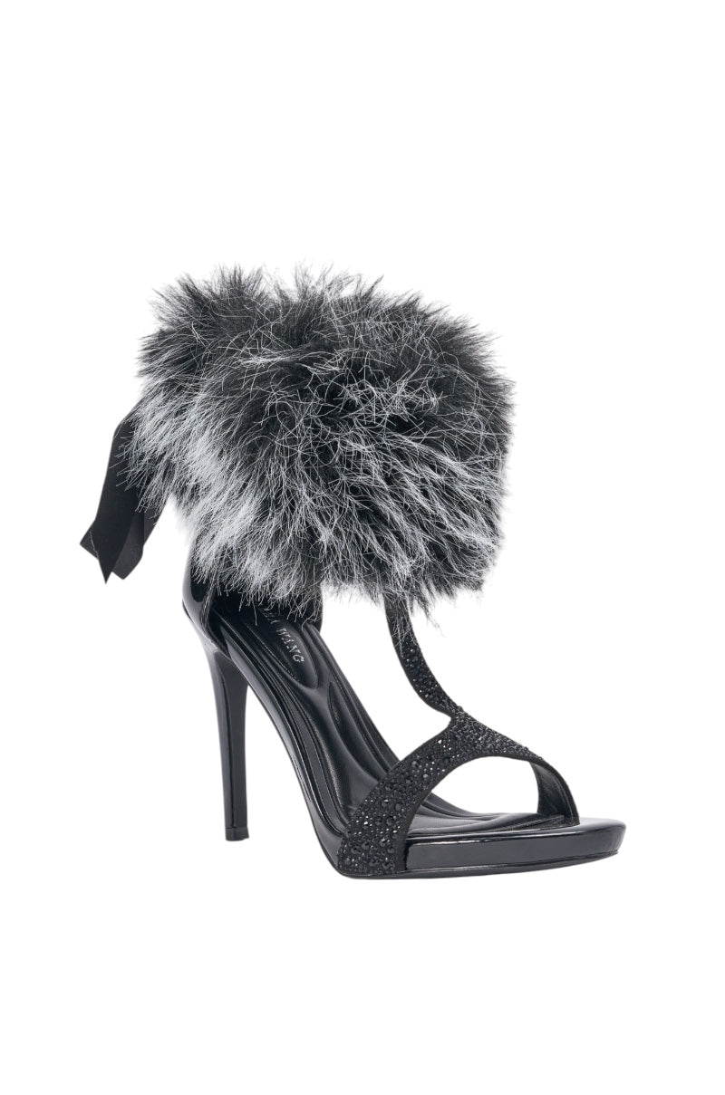 AZALEA WANG DARLING BLACK FUR STILETTO SANDAL