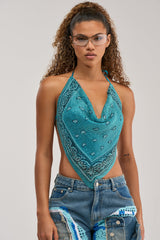 FOREVER AND EVER COWL NECK BLOUSE IN LIGHT BLUE