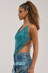 FOREVER AND EVER COWL NECK BLOUSE IN LIGHT BLUE