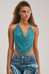 FOREVER AND EVER COWL NECK BLOUSE IN LIGHT BLUE