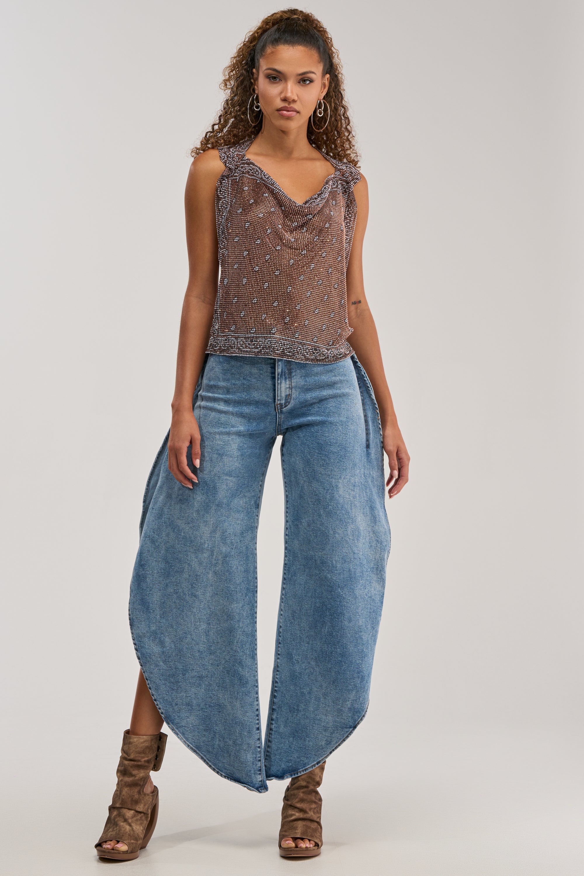 BRONZE BANDANA PRINT RHINESTONE TOP