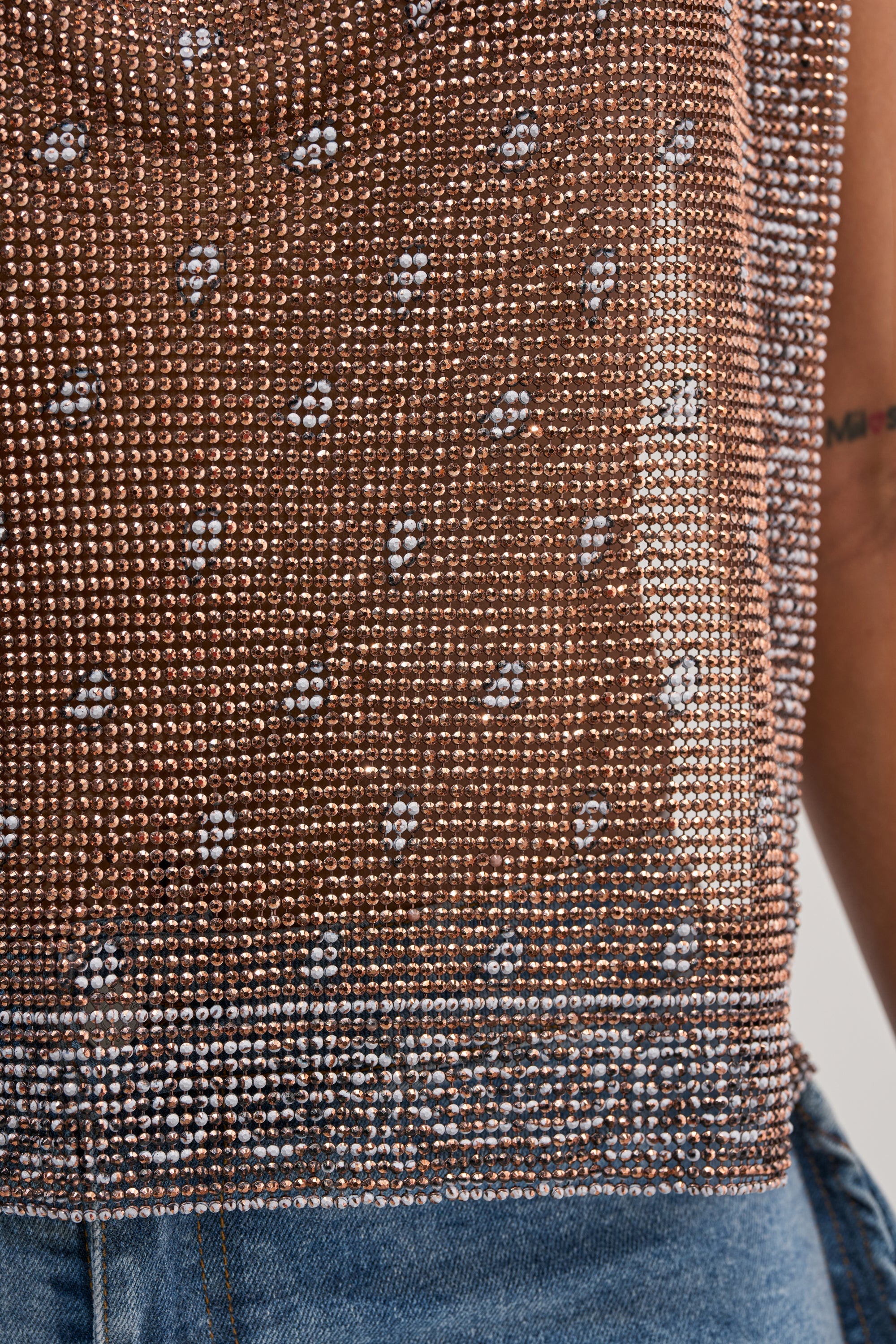 BRONZE BANDANA PRINT RHINESTONE TOP