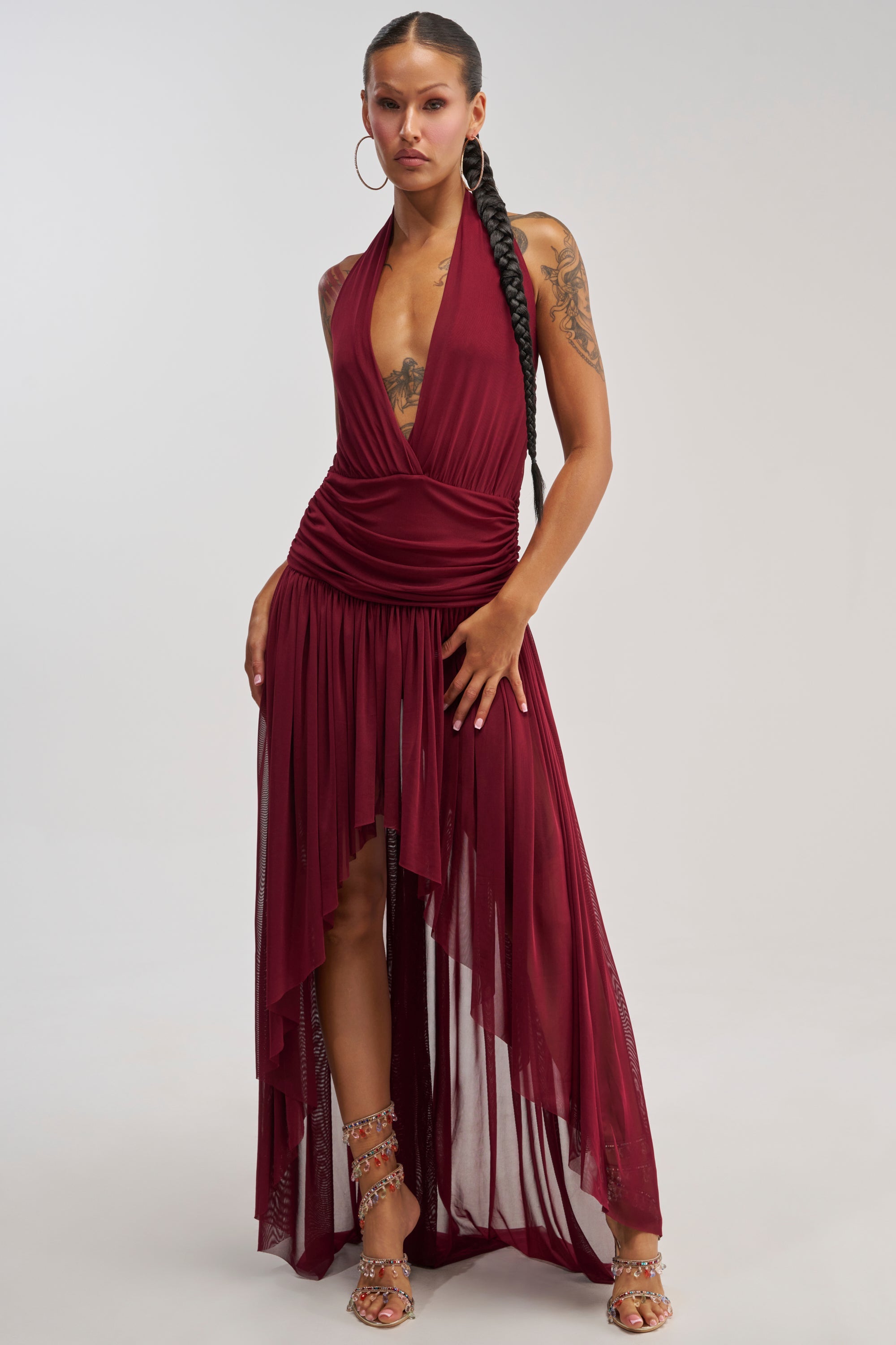 LIKE MY STYLE HIGH LOW MIDI DRESS IN BURGUNDY