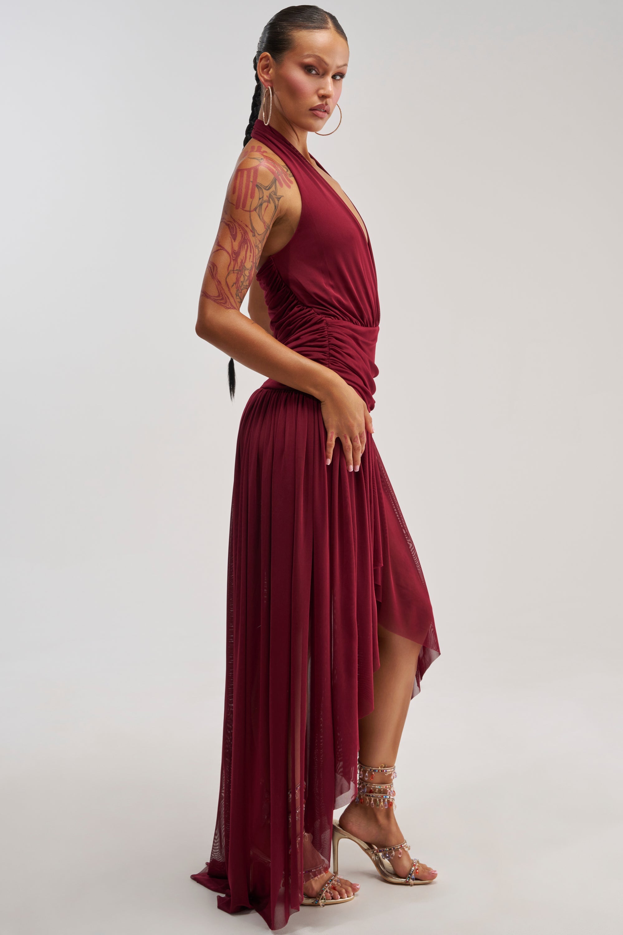 LIKE MY STYLE HIGH LOW MIDI DRESS IN BURGUNDY