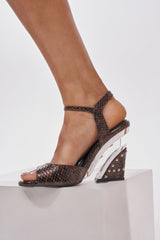 AZALEA WANG DELLA BROWN SNAKE WEDGE SANDAL