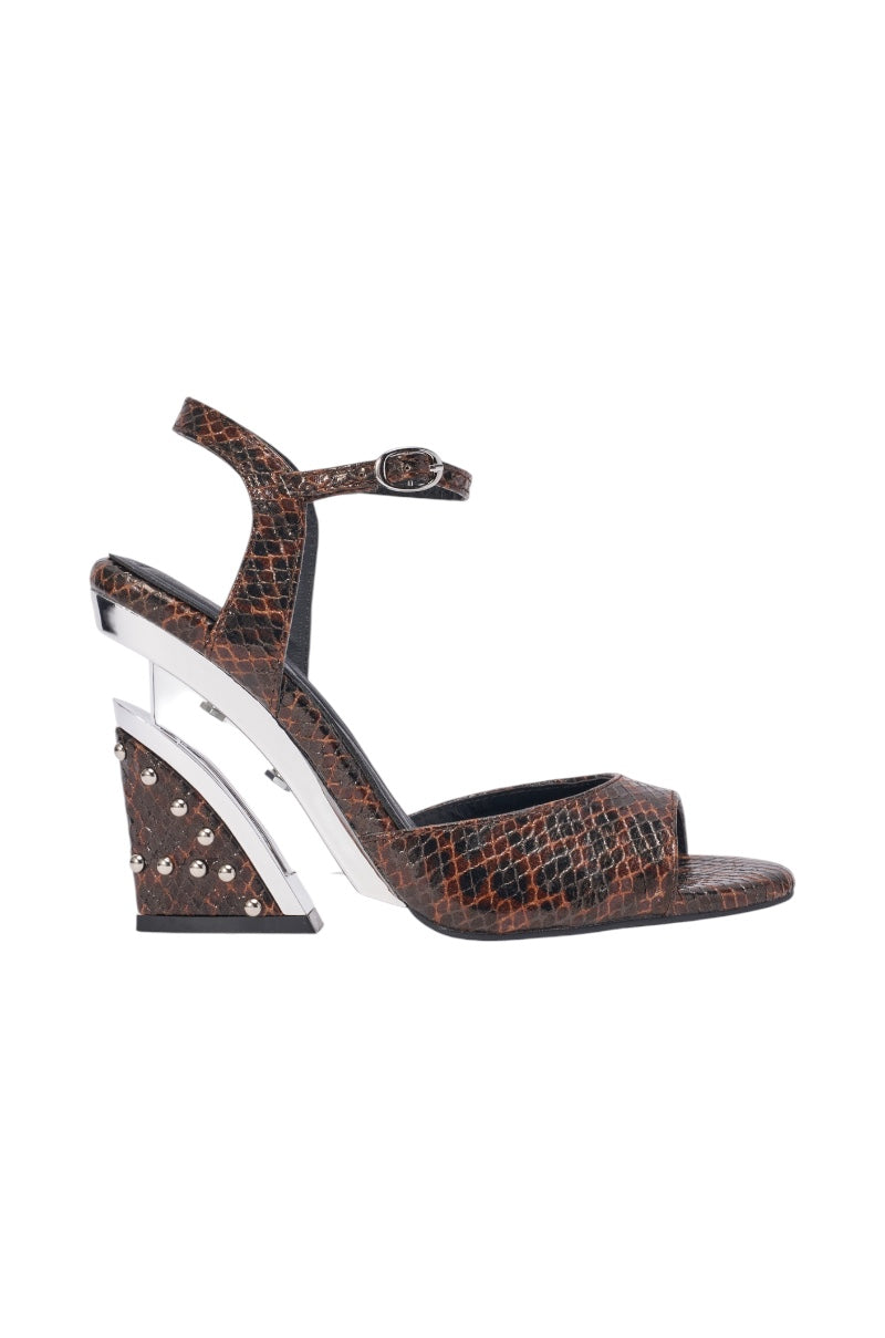 AZALEA WANG DELLA BROWN SNAKE WEDGE SANDAL