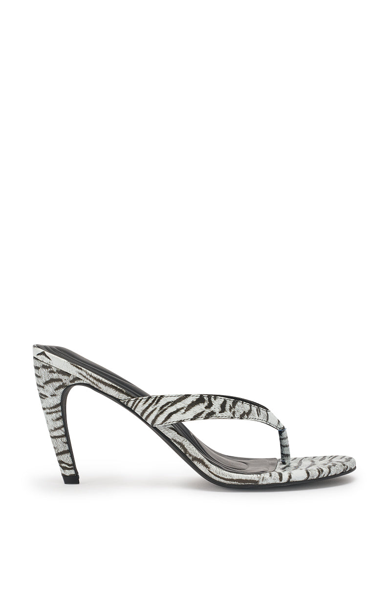 AKIRA GOLD DELYSE TIGER WHITE PRINT PU SLIP ON STILETTO SANDAL