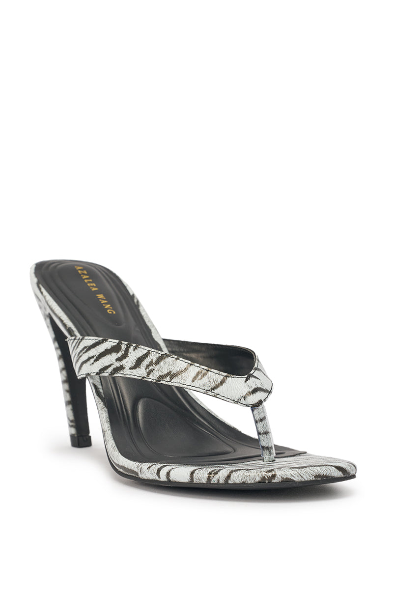 AKIRA GOLD DELYSE TIGER WHITE PRINT PU SLIP ON STILETTO SANDAL