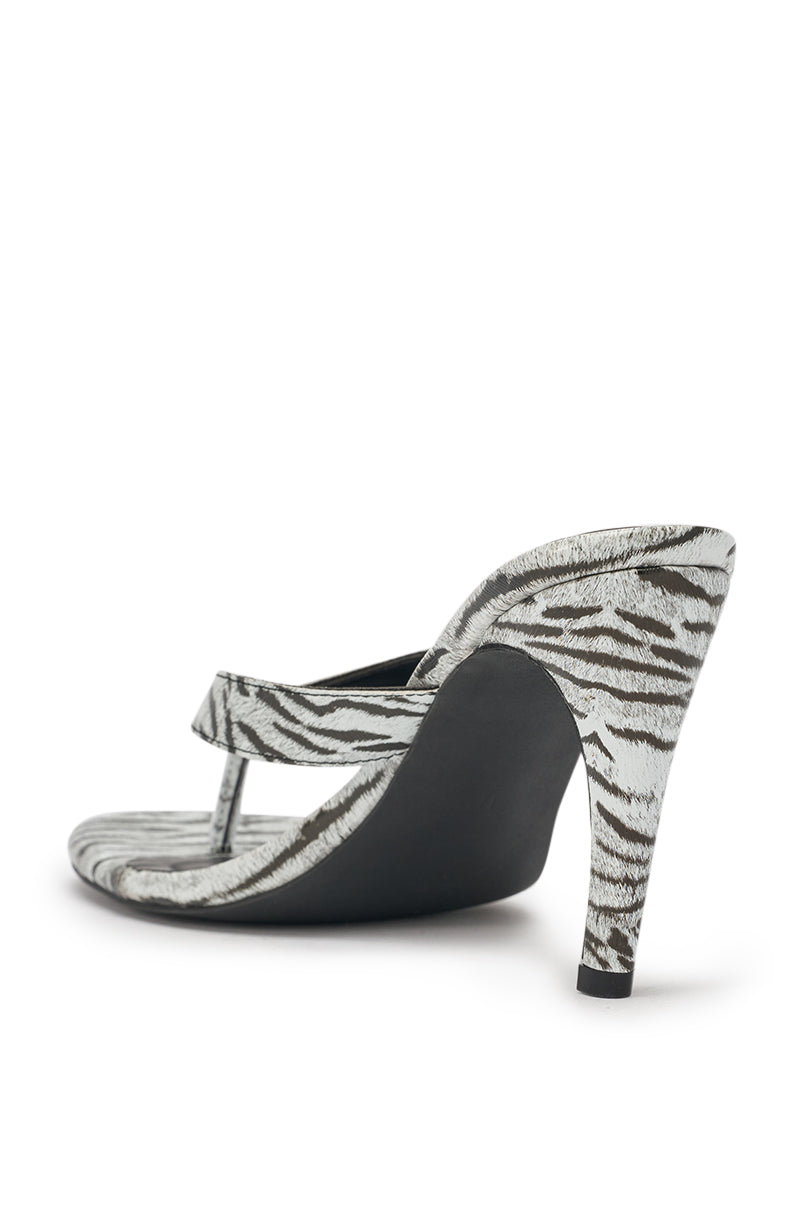 AKIRA GOLD DELYSE TIGER WHITE PRINT PU SLIP ON STILETTO SANDAL