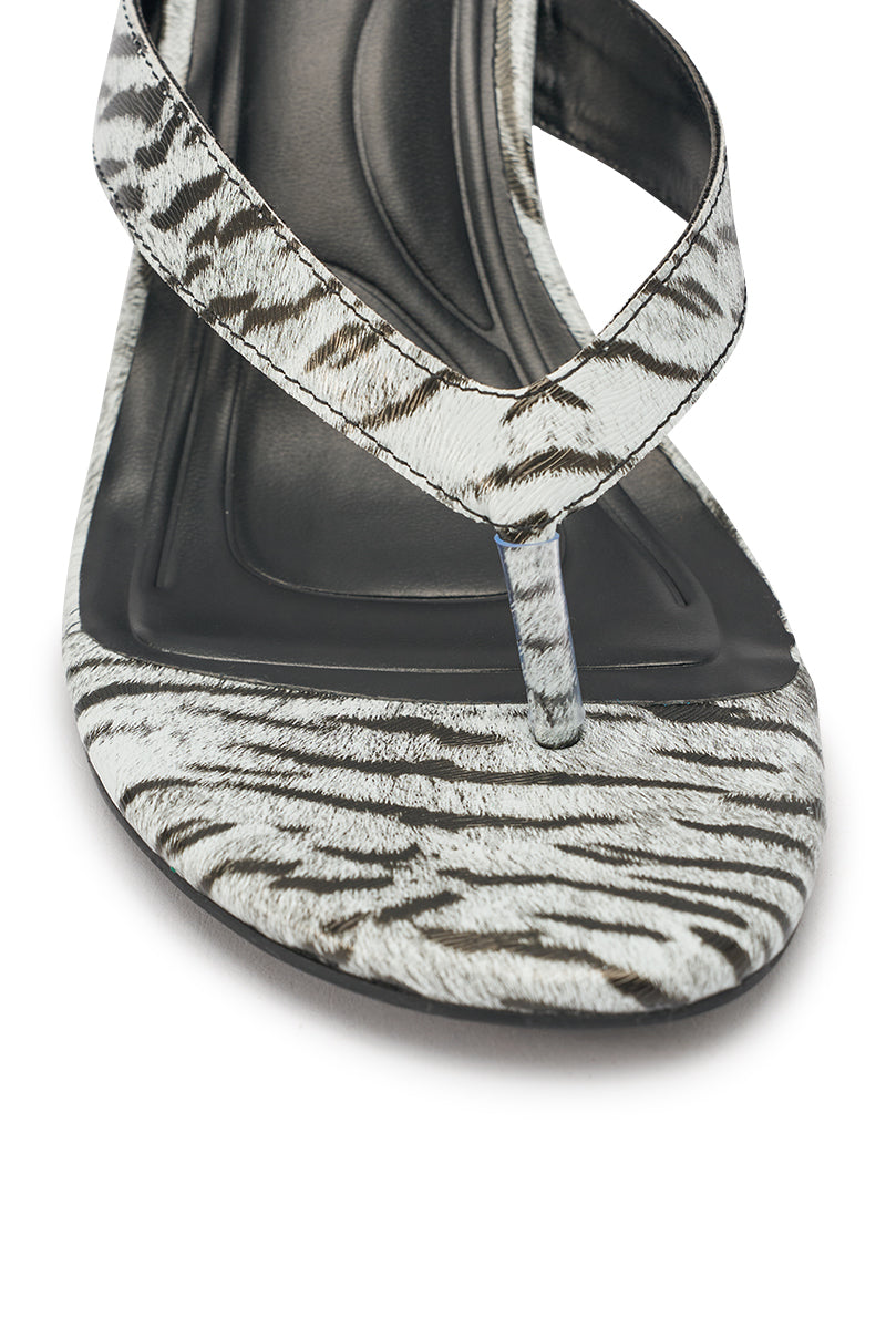 AKIRA GOLD DELYSE TIGER WHITE PRINT PU SLIP ON STILETTO SANDAL