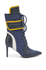 AKIRA GOLD DEMAND NAVY STILETTO BOOTIE