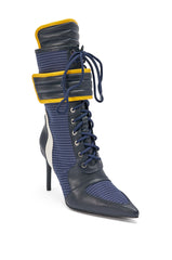 AKIRA GOLD DEMAND NAVY STILETTO BOOTIE
