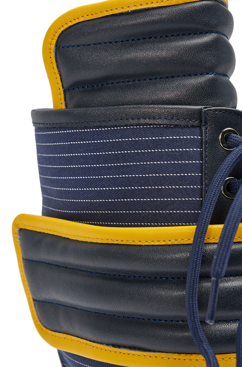 AKIRA GOLD DEMAND NAVY STILETTO BOOTIE