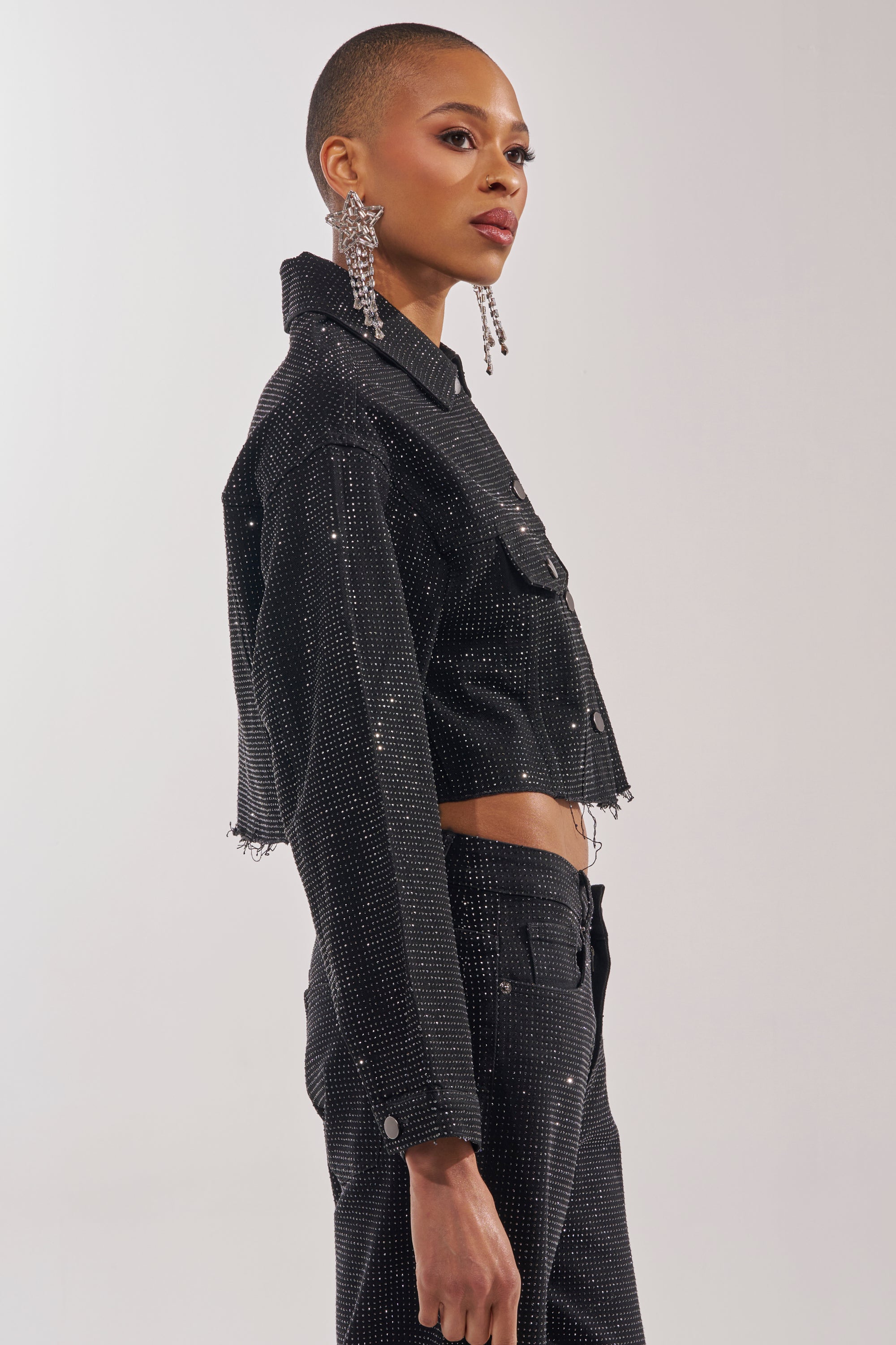 DEMI EMBELLISHED DENIM JACKET IN BLACK