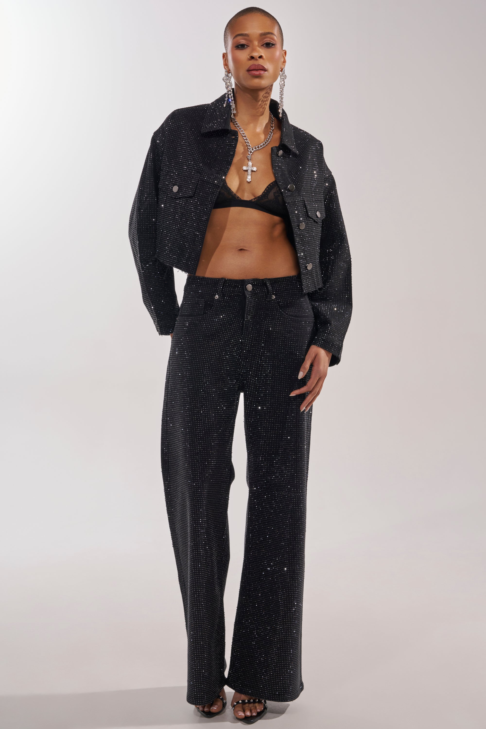 DEMI EMBELLISHED DENIM JACKET IN BLACK