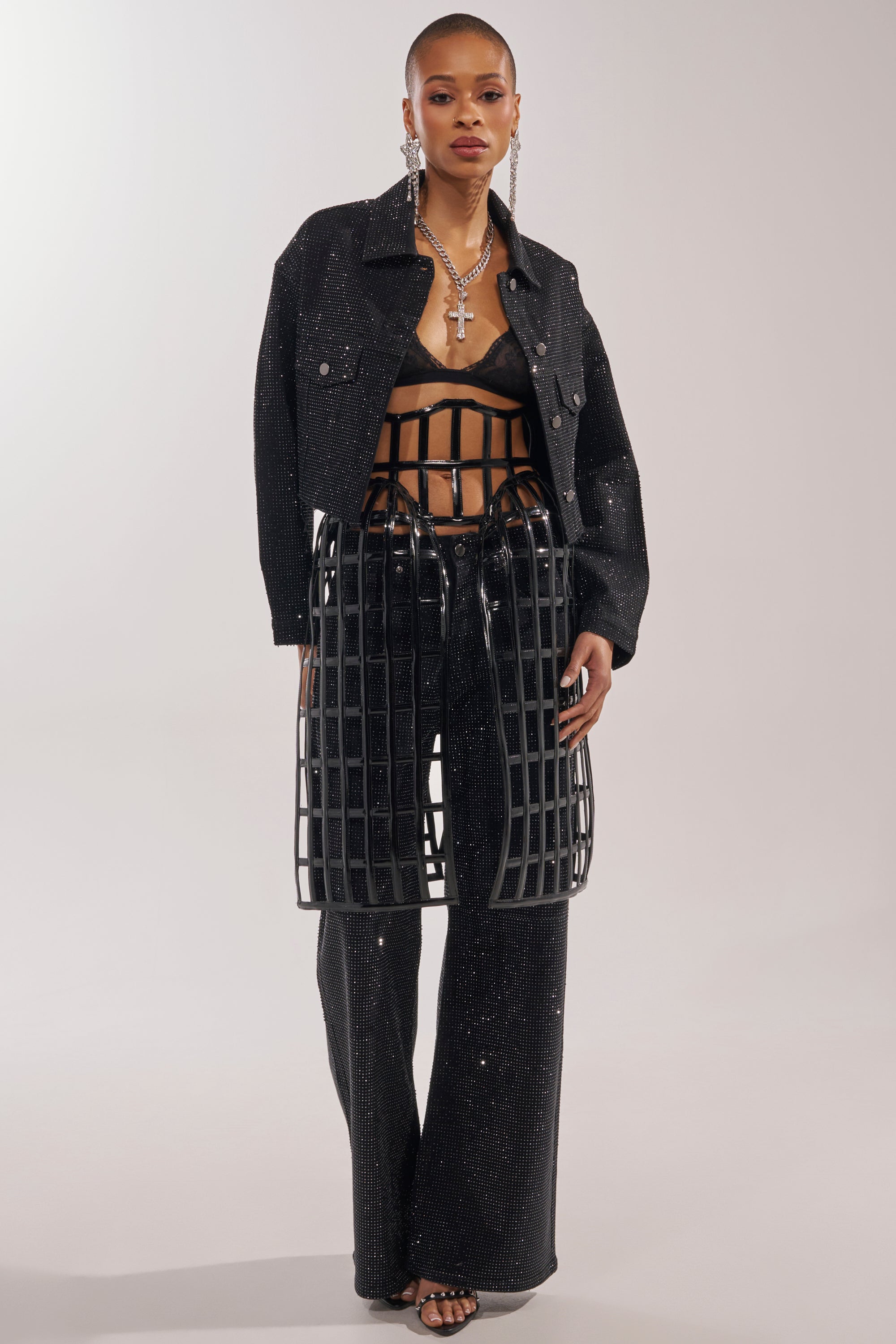 DEMI EMBELLISHED DENIM JACKET IN BLACK