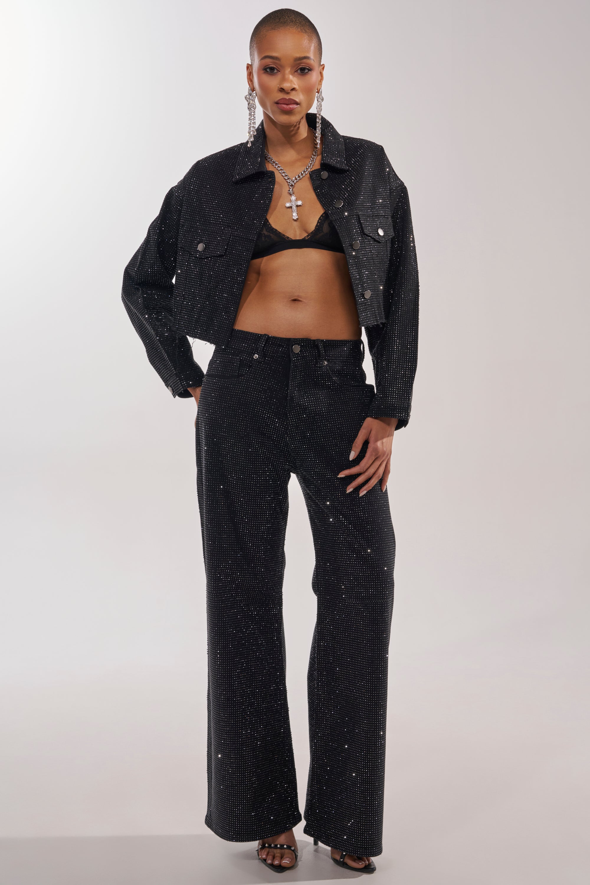 DEMI EMBELLISHED DENIM JACKET IN BLACK