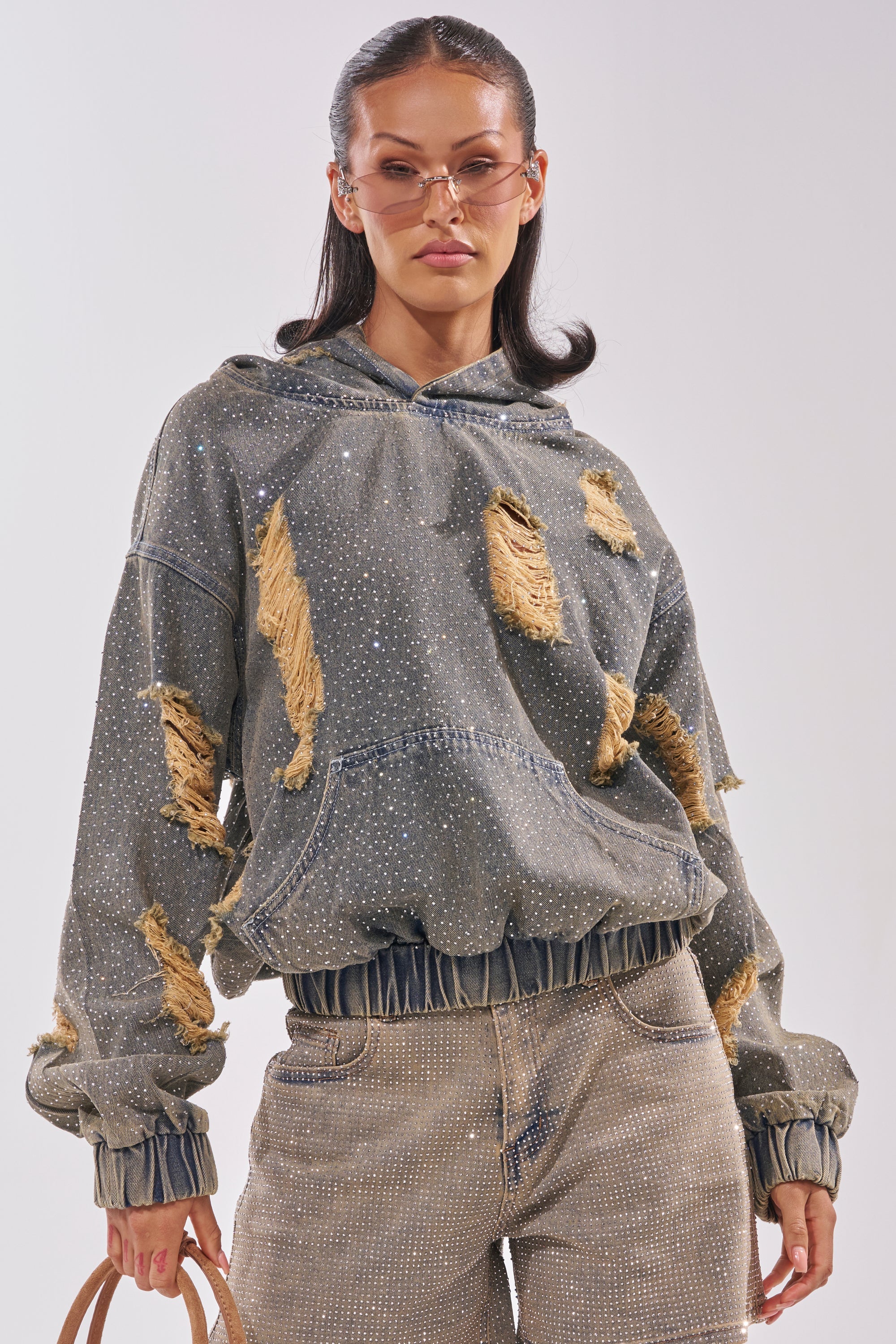 DEMI RHINESTONE DENIM HOODIE