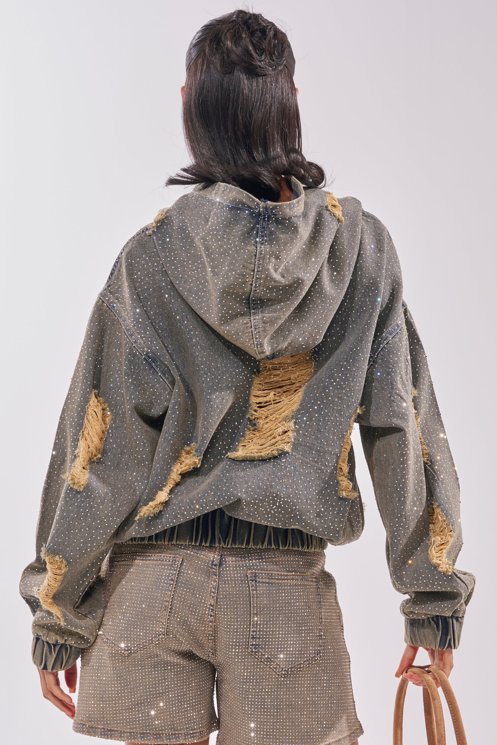 DEMI RHINESTONE DENIM HOODIE