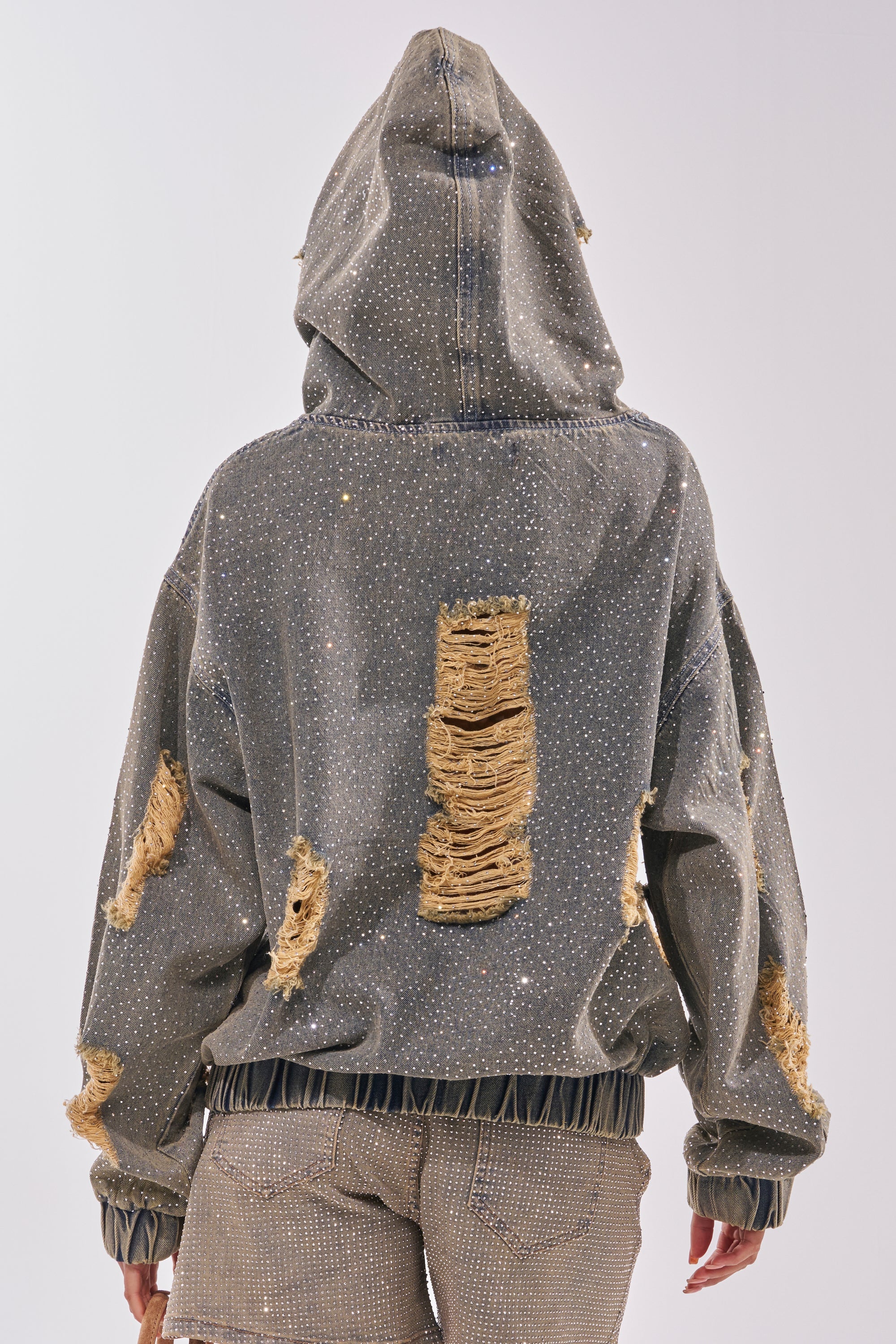 DEMI RHINESTONE DENIM HOODIE