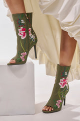 AZALEA WANG DENEVUE OLIVE OPEN TOE BOOTIE
